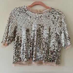 HUNTER BELL Silver Sequin Blouse